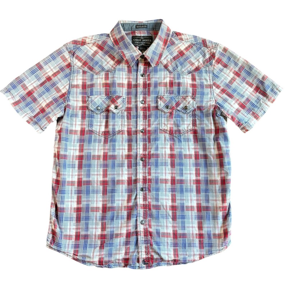 Cody James Mens Large  Western Plaid Short Sleeve Cowboy‎ Plaid Shirt